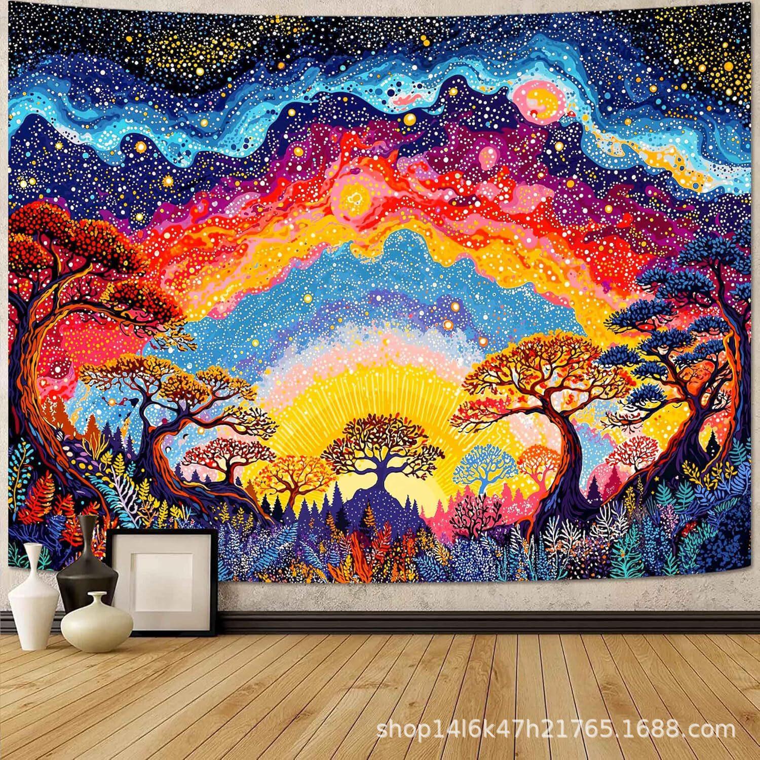 

Starry Sky Sunrise Decoration Cloth Forest Wall Cloth Carpet psychedelic Rich Colorful Background Cloth Indoor Hanging Cloth Dreamy Tapestry 150 * 100cm