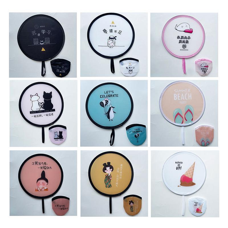 Mini Tragbarer Faltfächer Stoff Fliegender Scheibenfächer Rund Mit Tasche Hand Faltfächer Cartoon Sommer Party Gastgeschenke Geschenk
