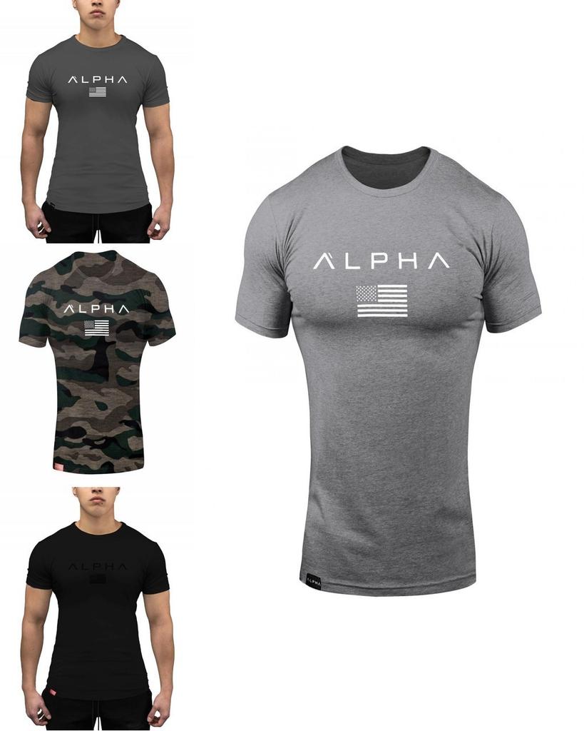 Erkek Spor Vücut Geliştirme Fitness Kas Antrenmanı Bisiklet Yaka Tişört Nefes Alabilir Hızlı Kuruyan Kumaş ve Amerikan Bayrağı Baskılı