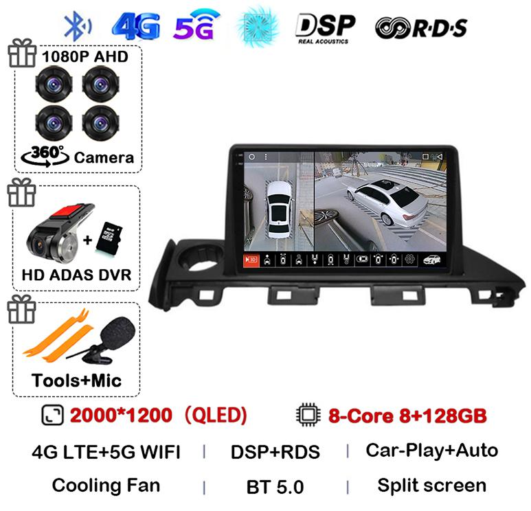 Android 14 Carplay Auto Car Radio For Mazda 6 Atenza 3 2016 2017 2018 GPS 4G+WIFI Video Player Multimedia Stereo Head Unit QLED