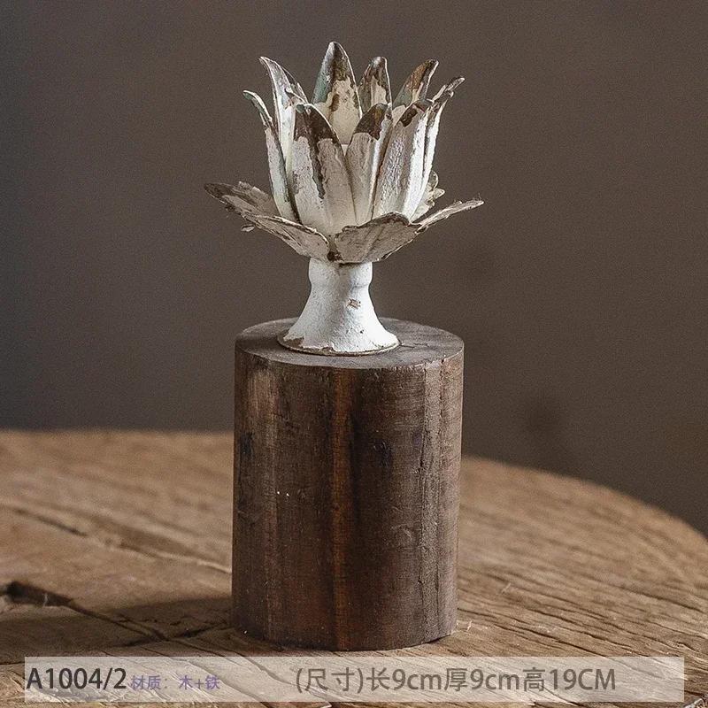 1pcs Vintage Wooden Candle Holder Decorative Accessories Homestay Style Photography Props Candlestick Metal Lotus Candlestick