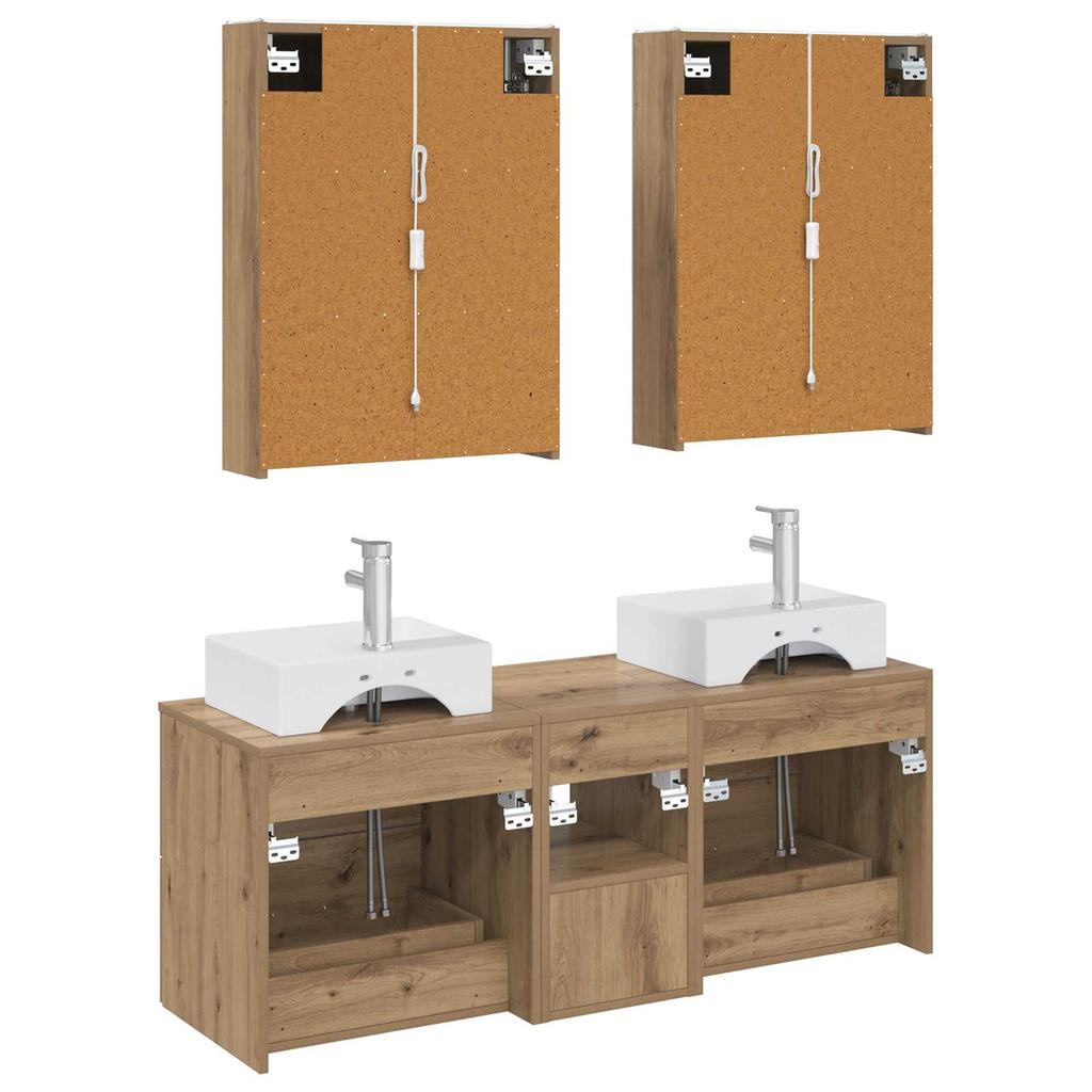 Bathroom Furniture Set 5 Pcs Artisan Oak Engineered Wood and Glass