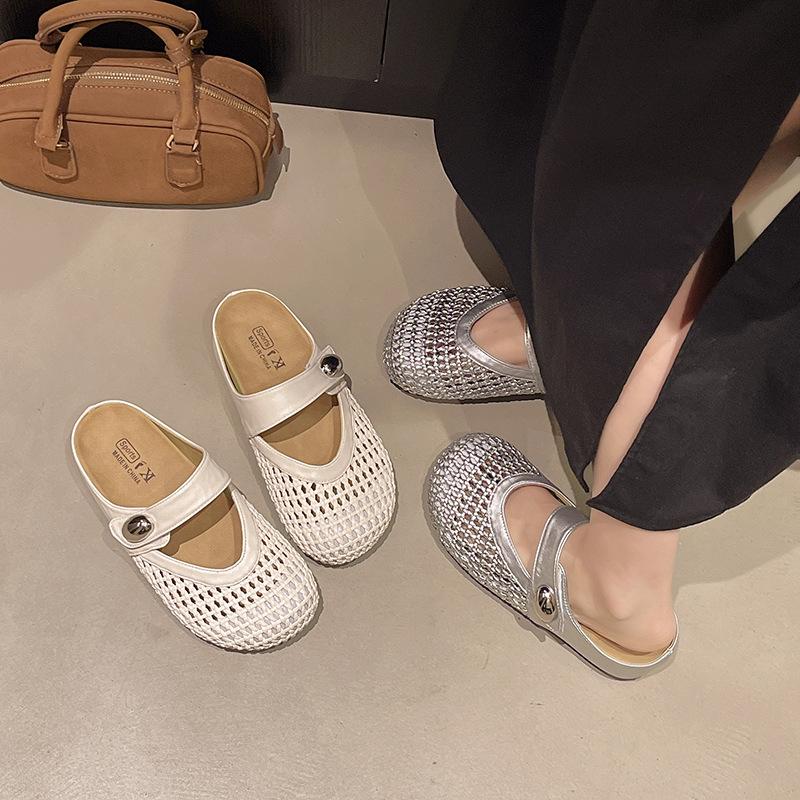 Fairy wind bag head half slippers female outer wear 2025 summer new one pedal with skirt mesh Birkencool slippers