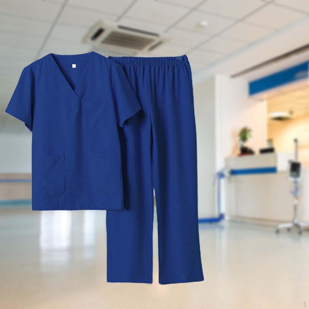 Herren Damen Scrub Set Krankenschwester Kostüm mit Taschen V-Ausschnitt T-Shirt Atmungsaktives Oberteil Jogginghose Uniform