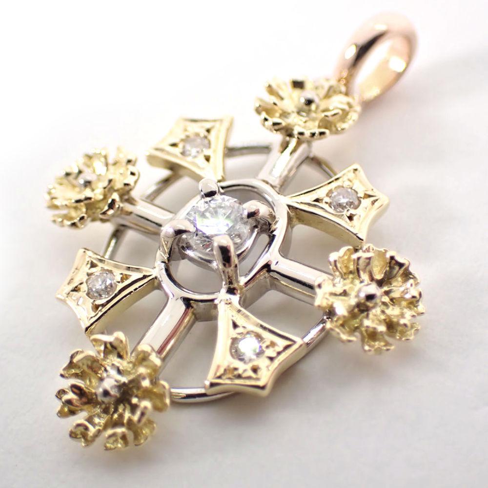 [Used] K18/PG/WG Diamond Flower Pendant Top/j7-10