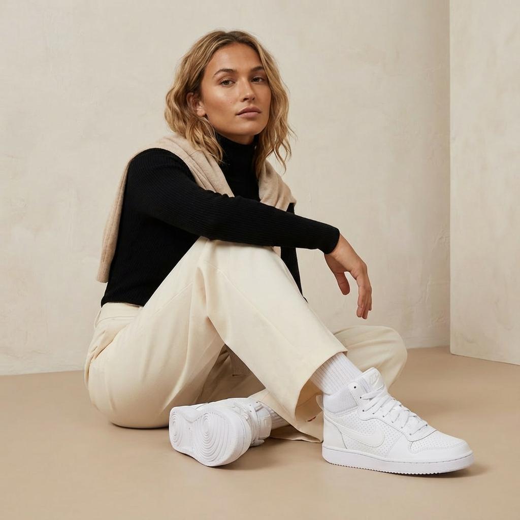 Nike Court Borough Mid Pelle Sintetica Comode Sportive Antiscivolo Durevoli Sneakers Mid-Top Sneakers da Donna Bianche 844906-110