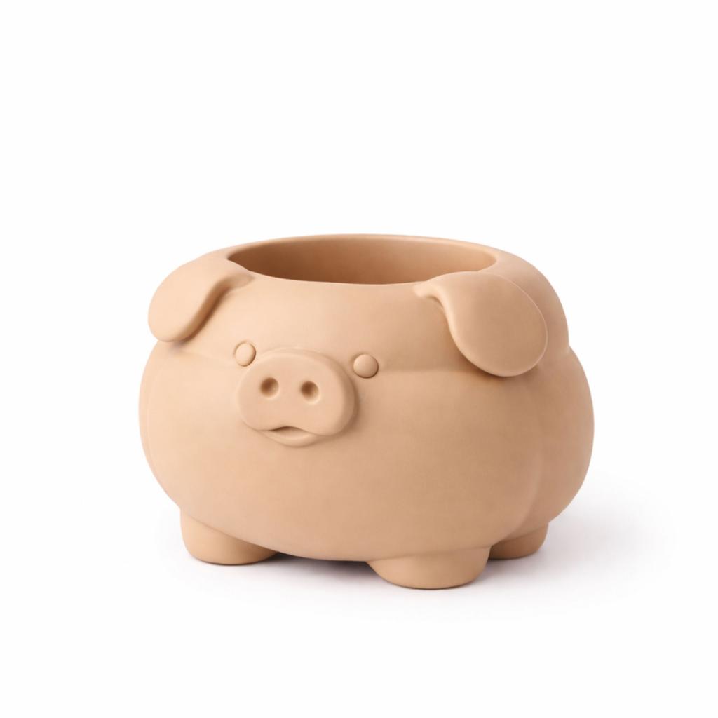 A Container In the Shape of a Plump Beige Pig