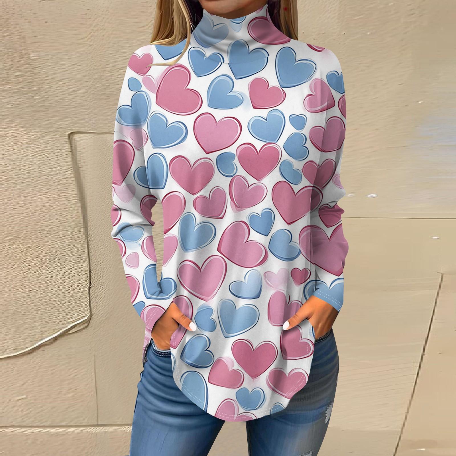 

Футболки для женщин, осенние повседневные рубашки с длинным рукавом, толстовка с принтом, топ с высоким воротом, пуловер M