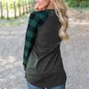 Women T-shirt Round Neck Long Sleeve Splicing Plaid Casual Top