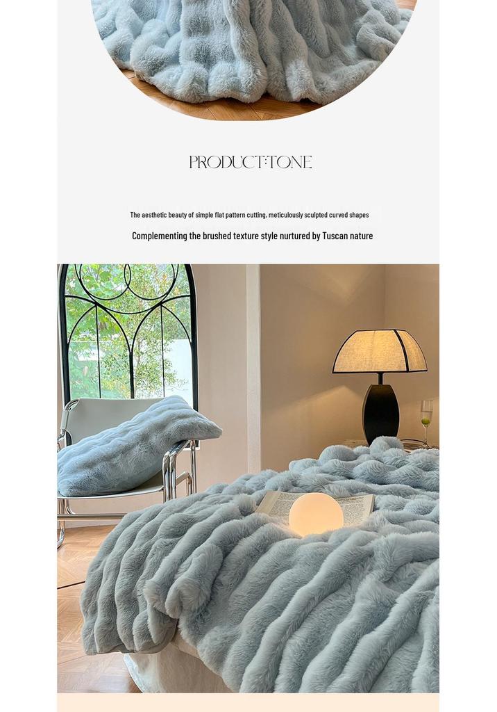 Autumn-Winter Double-Layer Faux Rabbit Fur Plush Nap Throw Blanket Shawl