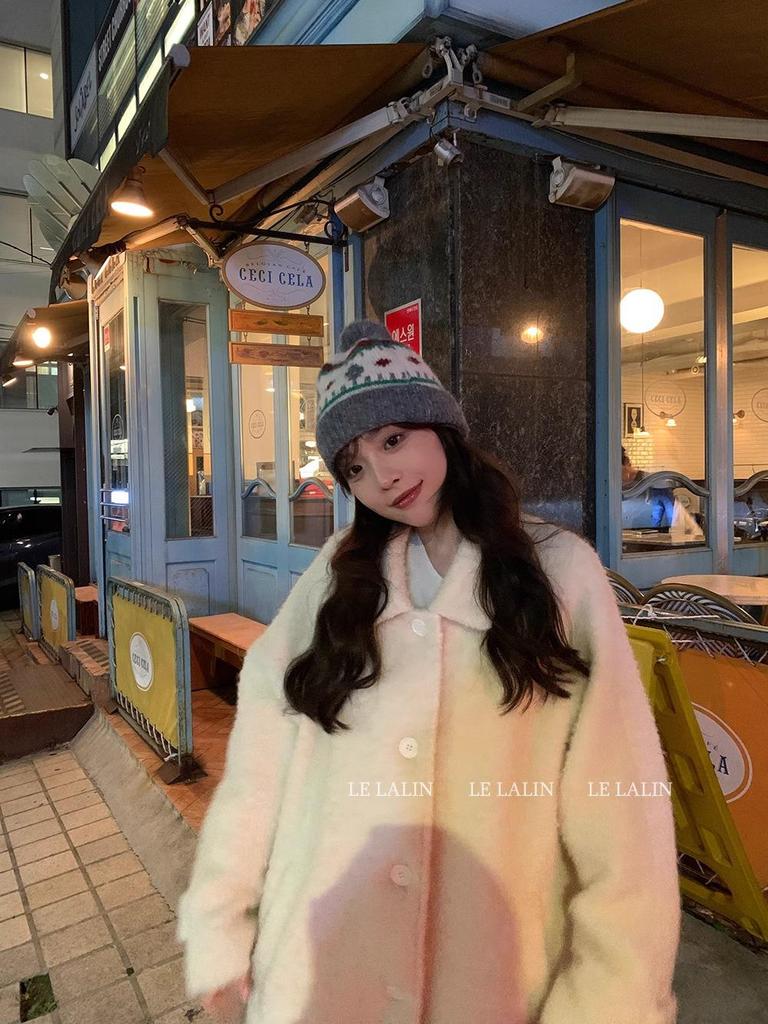 Korean Retro Fair Isle Chunky Knit Pom-Pom Earflap Hat for Autumn/Winter