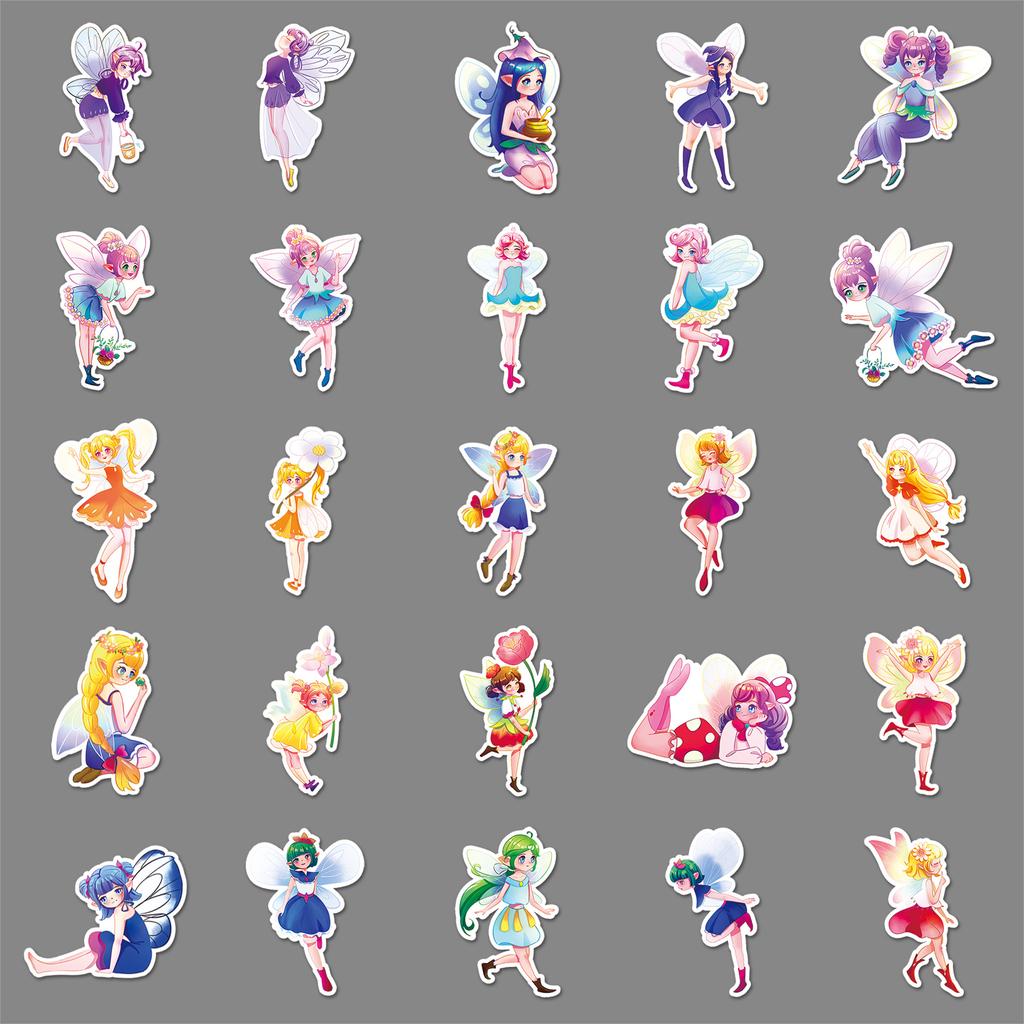 50 Elf Cartoon Stickers Hand-drawn Cute Fairy Tale Dreamy Decorative Water Cup Stationery Glue Drop Stickers