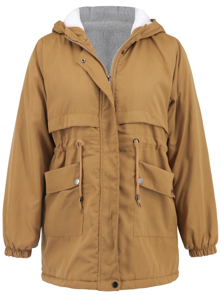 Women's 2024 Hooded Fur-Lined Windbreaker: Autumn/Winter Warm Zipper Jacket