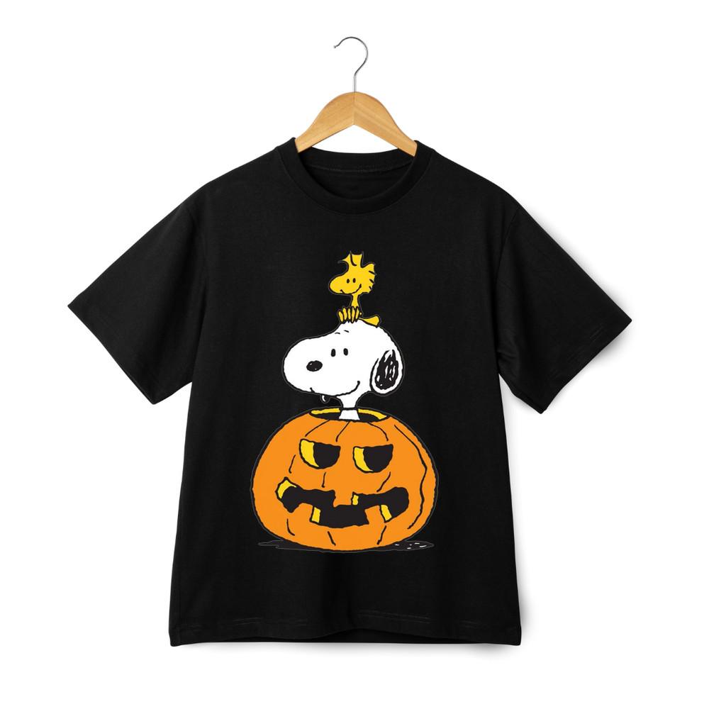 Snoopy Woodstock Pumpkin Graphic T-Shirt - Halloween Streetwear Unisex Tee