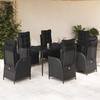 7-Cz. Garden Furniture Set With Cushions, Black, Poly Rattan