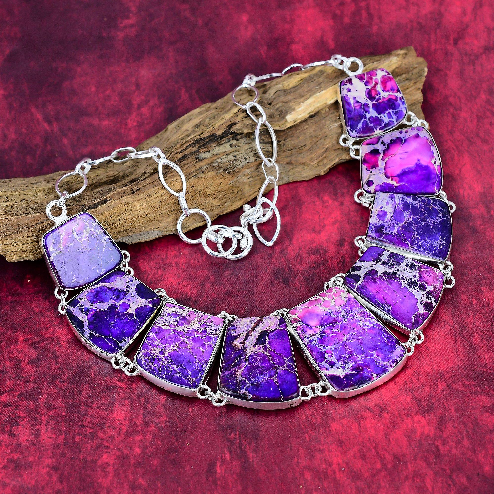 

Purple Sea Sediment Handmade Gemstone Necklace, 925 Solid Sterling Silver Chain Necklace Antique Jewelry, Necklace For Engagement Gift