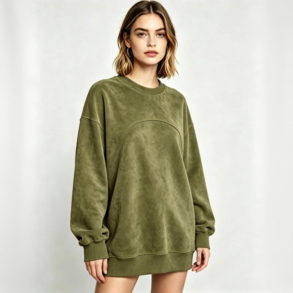 Women's Casual Pullover Top with Loose Fit, Drop Shoulder, Long Sleeves and Curved Seam