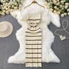 European and American Sexy Backless Sling Dress Women Summer New Elastic Striped Knitted Tight Slimming Sheath Long Dress