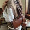 Ladies' Brown Handbag PU Leather Vintage Textured Small Bag Women Versatile One Shoulder Underarm Bag Korean Fashion Handbag