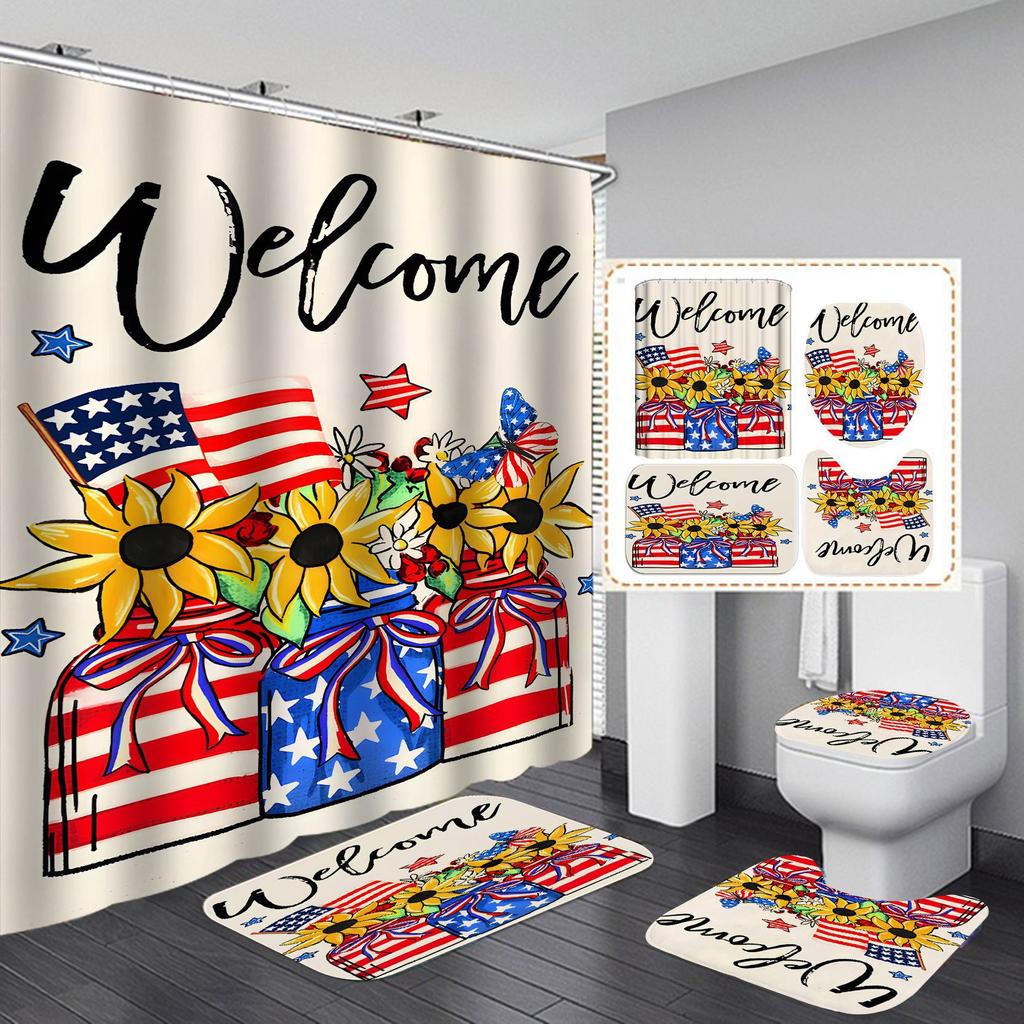 Waterproof and mildew-proof shower curtain for bathroom, dry and wet separation, shading and warm shower curtain four-piece set