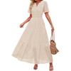 European and American women's clothing V-neck A-shaped hollow lace cake dress