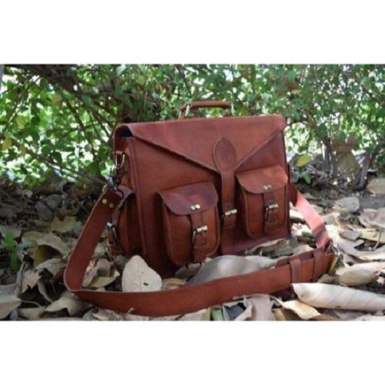 Borsa a tracolla per laptop vintage in vera pelle da uomo fatta a mano