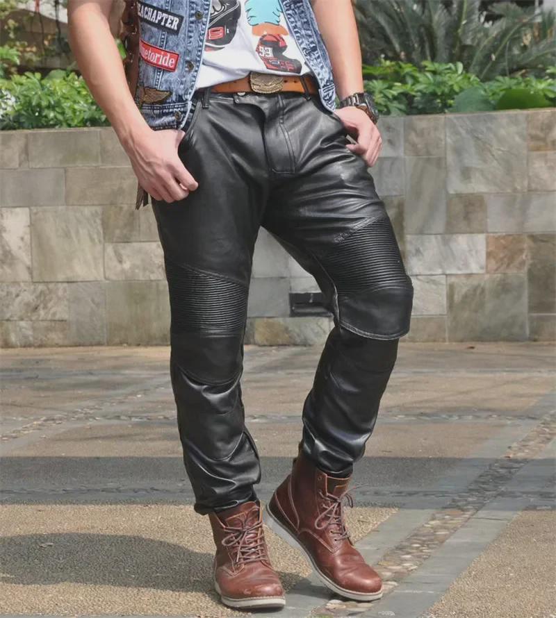 Vodotěsné PU kožené motocyklové jezdecké kalhoty s páskem odolným proti větru a ochranným vybavením