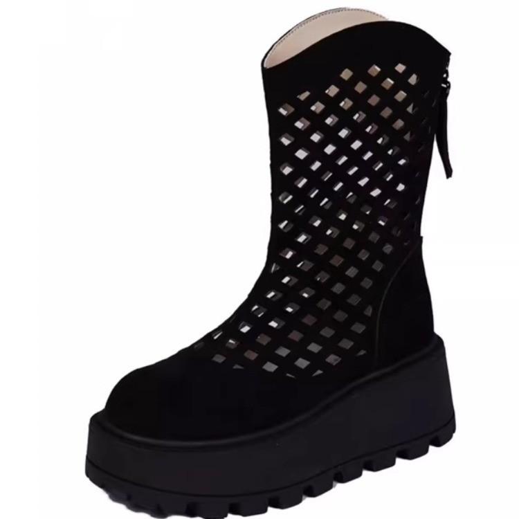 Small hollow and breathable fashion muffin thick-soled short boots, new thick-soled heightening cold boots in summer 2025, women's boots