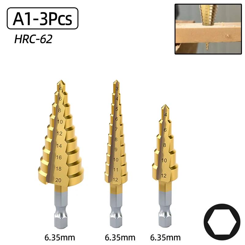 HSS Step Drill Bit Straight Groove Titanium Coated 4-12 4-20 3-12mm Wood Metal Hole Cutter Broca Cone Conical Stage Drill Tools