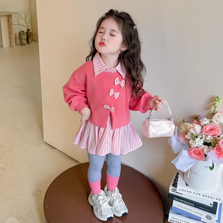 

Комплект из двух предметов: куртка с бантом для девочек Meng Tang Tang, весенний, корейский стиль 110 cm розовый