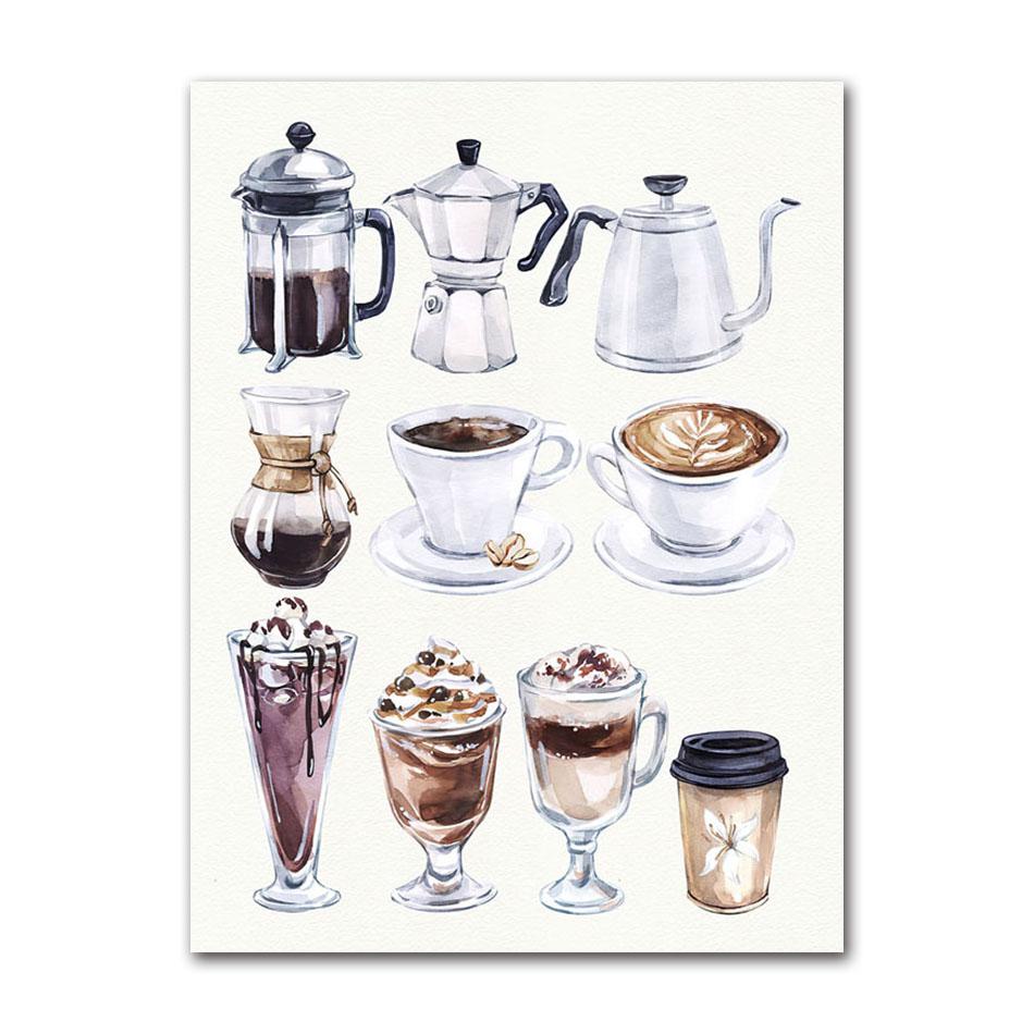 Ice Coffee Loves Kitchen Soft Canvas Painting Nordic Wall Newspapers and Printing Wall Images of Coffee Bar Decoration