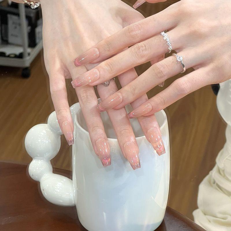 Ks Nail Art Wearable Nails Short Style 2026 New Model High-End Super Popular Cat Eye Handmade High-Quality Nude Color Stunning Nail Pieces