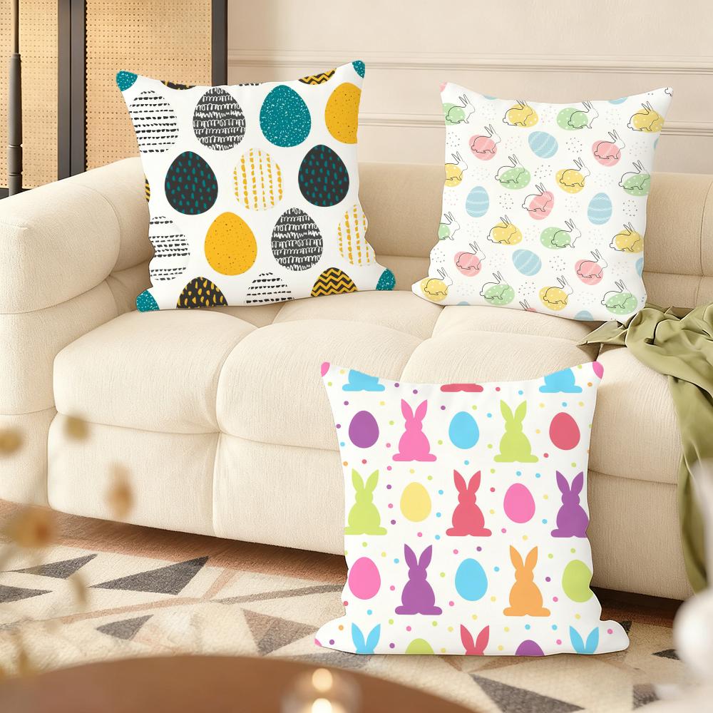 Happy Easter Cushion Cover Soft Short Plush Pillow Cover Smooth Cozy Texture Aesthetic Cushion Case Home Decor