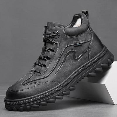 Zapatos de Invierno Impermeables de Caña Alta para Hombre, de Cuero y Lana, Calzado de Algodón Antideslizante para Exterior