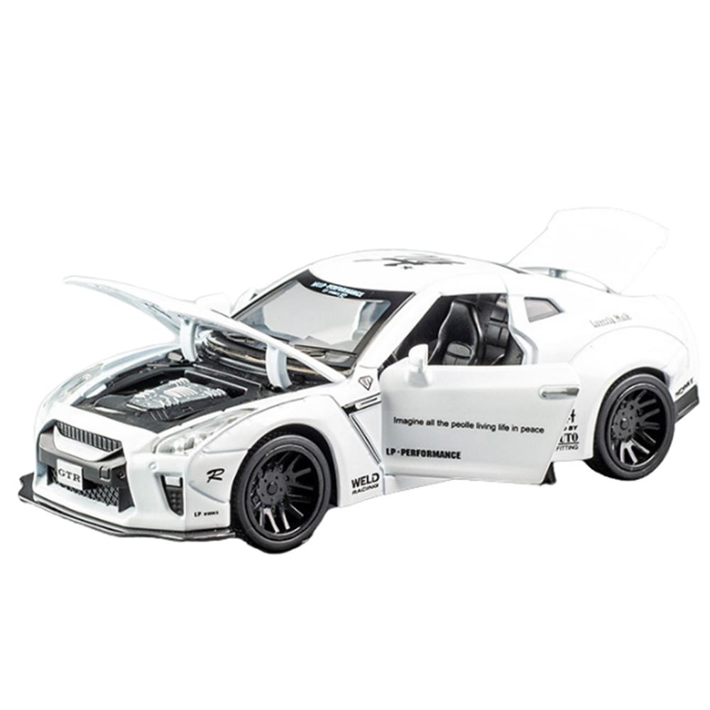 APU1  1/32 Scale Alloy Diecast Nissan GTR Sport Car Model Toy Doors Opend Pull Back Sound Music Miniature Vehicle Kid Gifts Collection