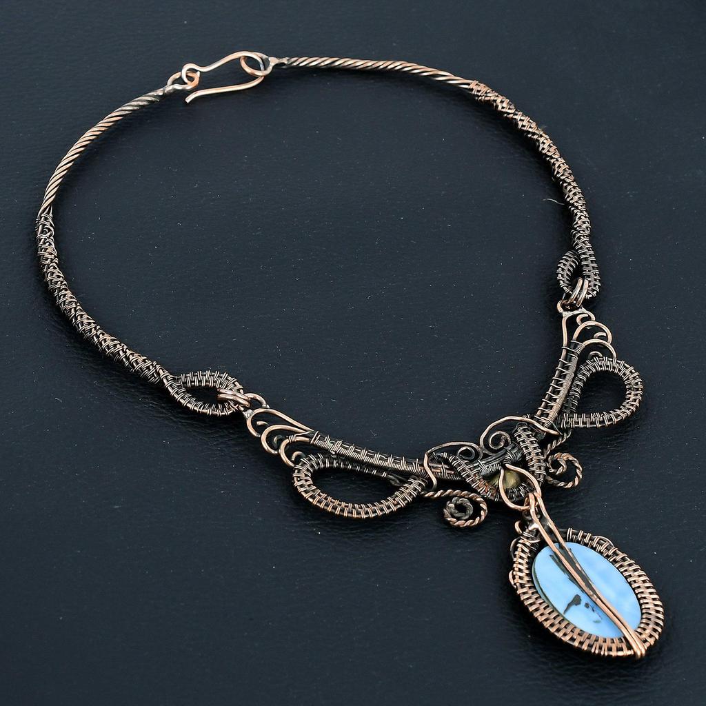 Owyhee Opal Necklace Handmade Jewelry, 999 Copper Wire Wrapped Necklace Designer Gemstone Jewelry Adjustable Chain Necklace Gift For Mom