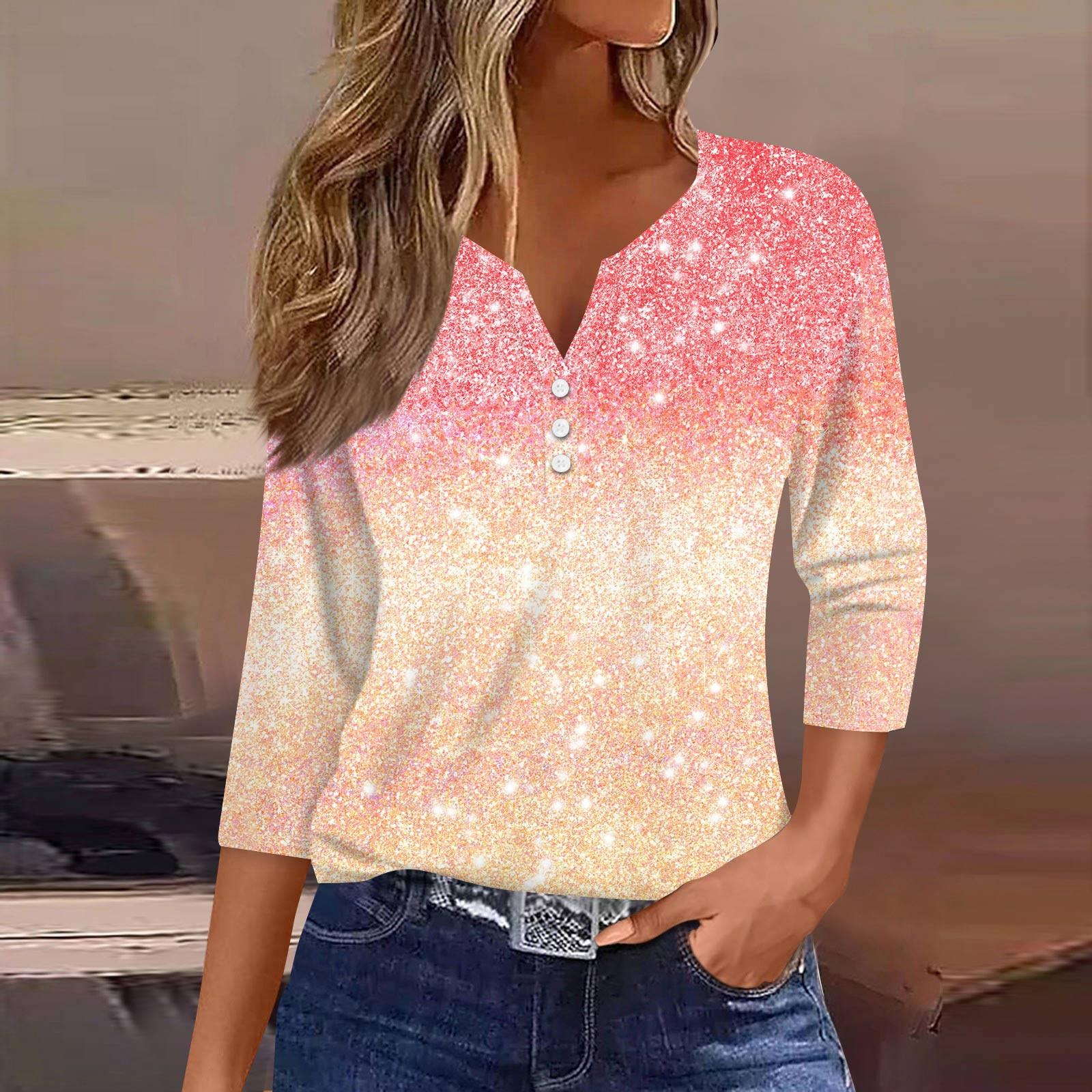 

Жен. Футболка С принтом Пуговицы Рукав 3/4 Повседневные Выходные Мода Классический Классический V-образный вырез Обычный Верх L розовый