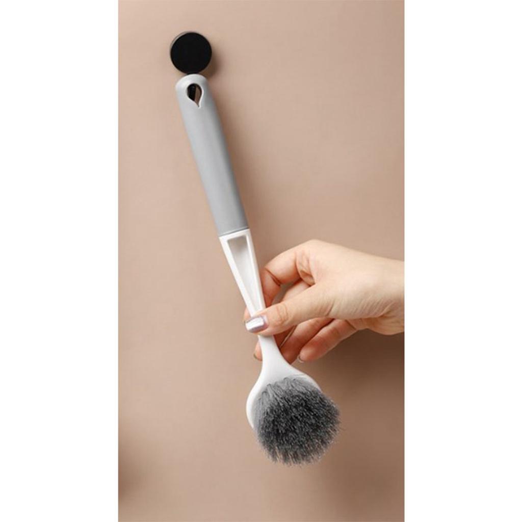 Perie de vase cu mâner lung, perie multifuncțională din plastic pentru curățat oale cu orificiu pentru agățat pentru chiuveta de bucătărie