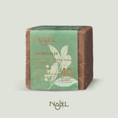 Najel Sapone di Aleppo Olio di Alloro 40% Detergente Naturale Sapone per Pori Cura Problemi di Cheratosi