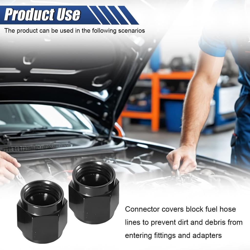2PCS 6AN Female Flare Cap Block off Fitting Plug, Aluminum Swivel Hex Head Female Flare Cap, Fuel Oil Line Nut Port Adapter, Universal Automotive