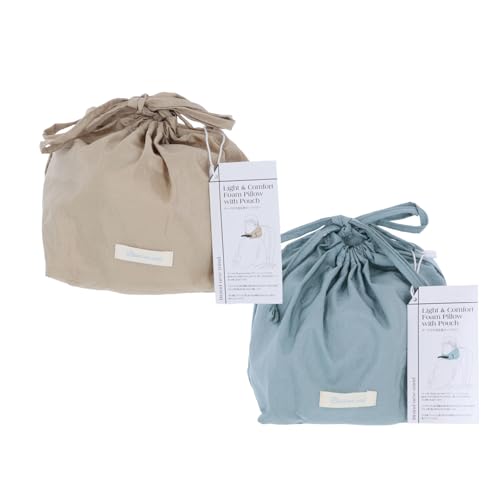 gowell Memory Foam Neck Pillow with Pouch | Perfect for Girls' Trips, Shinkansen, Airplanes, In-Flight Travel, and Drives (Beige)