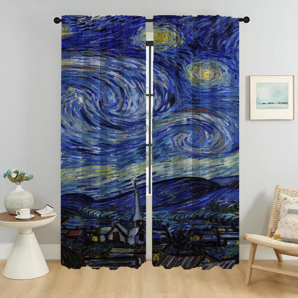 

Москитные сетки Ван Гог 2 штуки Тюль для перегородки спальни Занавеска для окна Элегантные шторы для комнаты Жалюзи Гостиная Кухня W50xH70cmx2pcs-CL