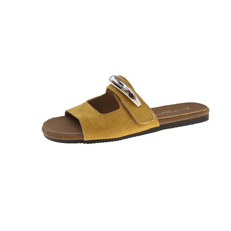 

Мода Мода Универсальная Женская Обувь Лето Новые Туфли на Плоской Подошве с Круглым Носком Ретро Противоскользящие Женские Сандалии Комфортные Мягкие Женские Шлепанцы 40 жёлтый