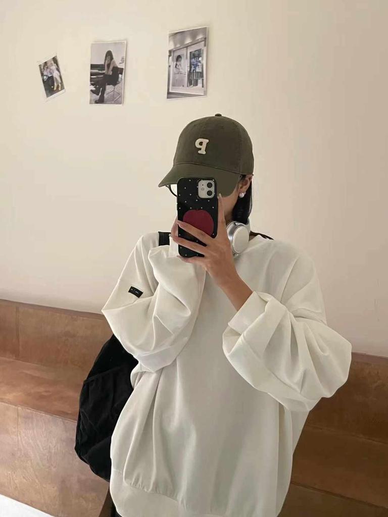 Women's Plus Size Korean Style Pleated Long Sleeve Sweatshirt - Spring 2023