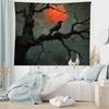 Mysterious Crow Tapestry, Black Raven on Gnarled Tree with Blood Moon Design, Bohemian Wall Art for Gothic Spaces