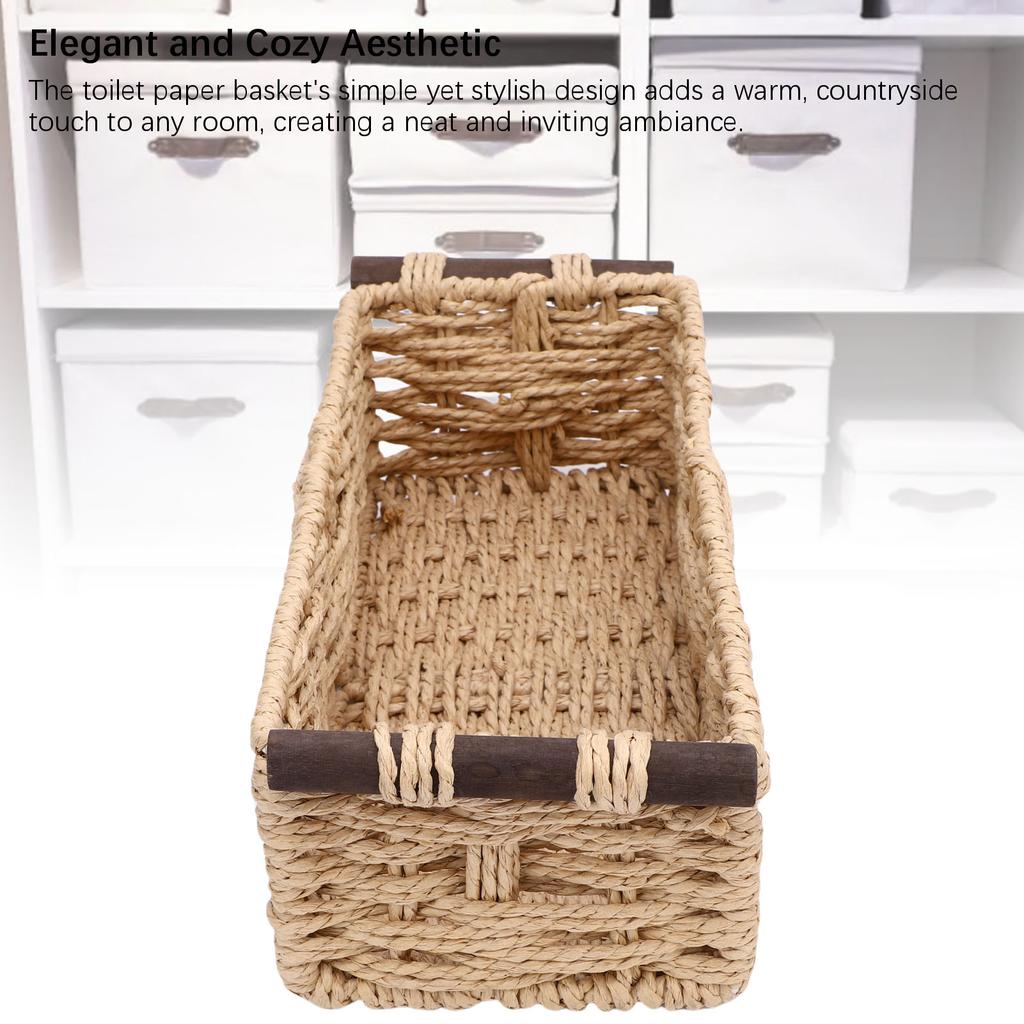 Paper Rope Storage Basket Handmade Woven Decorative Storage Bin Toilet Tank Topper Paper Basket for Shelves Countertop