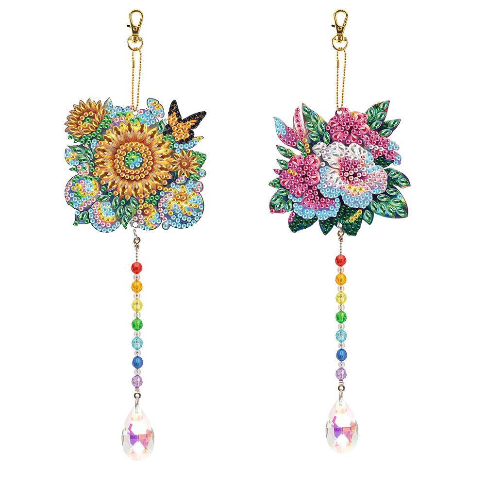 2Pcs 5D DIY Diamond Painting Sun Catcher Crystal Painting Ornaments for Adults DIY Summer Home Garden Hanging Ornament