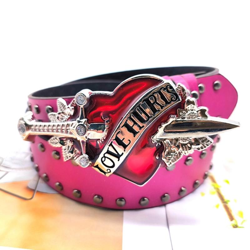 Heart Buckle Waist Belt Jeans Waistband Punk Style Studded Belt Waistband for Street Player Country Girls