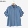ZANZEA Womens Summer Puff Short Sleeve Casual Button Blouse