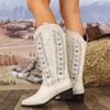 Embroidery Stars Cowboy Boots for Women Autumn Winter 2024 Slip On Chunky Heels Knee High Boots Woman Pointed Toe Western Boots